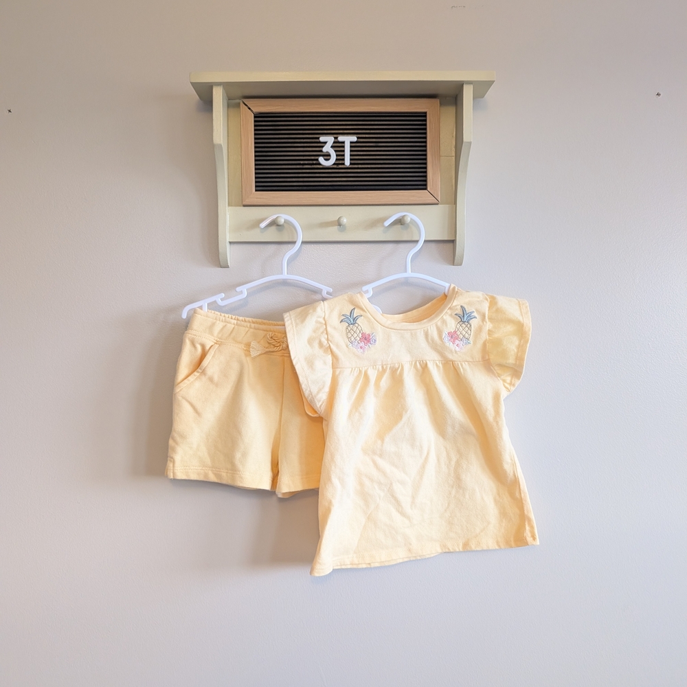 Sunny Yellow Kids Matching Set with Pineapple Embroidery
